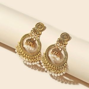 Faux Pearl Decor Drop Jhumka Earrings